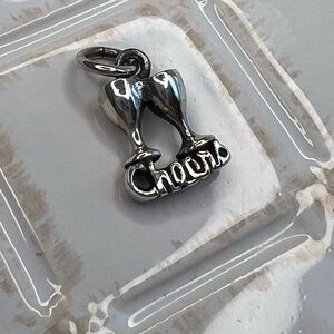 Vintage Cheers Champagne Glasses Charm Pendant Sterling Silver NOS